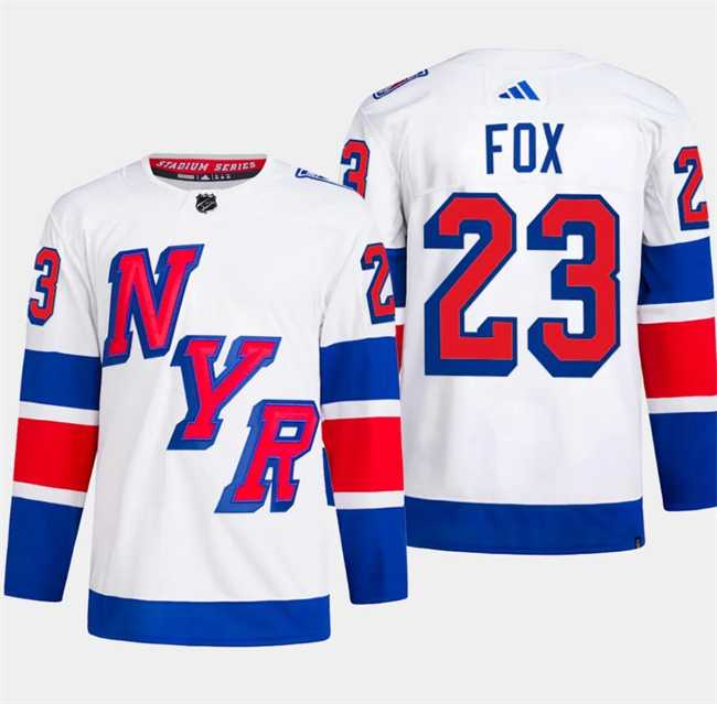 Men%27s New York Rangers #23 Adam Fox White 2024 Stadium Series Stitched Jersey Dzhi